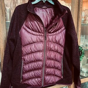 London Fog Womens Knit Sleeves Full Zip Down Puffer Jacket Burgundy L